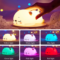 Veilleuse LED en silicone en forme de chat de dessin animé, 7 couleurs changeantes, télécommande, rechargeable par USB, décoration de chambre moyenne pour enfants