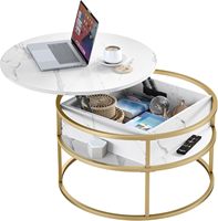 Table basse ronde avec plateau relevable et rangement dissimulé pour salon