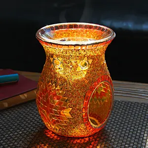 Produsen Marrakech pembakar minyak esensial kaca mosaik cahaya teh minyak esensial lilin beraroma lilin mencair hangat pembakar lilin