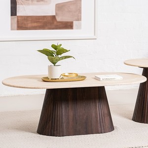 Offre Spéciale Usine : <span class=keywords><strong>Table</strong></span> <span class=keywords><strong>Basse</strong></span> Salon Style Américain en Bois MDF et Pierre Travertin, Meuble de Luxe pour la Maison - Product Image 1
