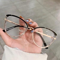 95972 Nouvelles lunettes anti-lumière bleue à monture sourcil, design œil-de-chat tendance, accents bicolores, collection Printemps 2025, monture intégrale