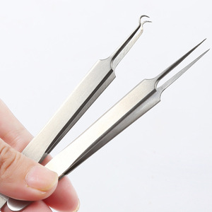 เข็มกดสิวสแตนเลสแบบโค้งและแบบตรง เครื่องมือกำจัดสิวเสี้ยนบนใบหน้า - Product Image 4
