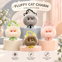 Porte-clés en peluche chat OEM ODM, vente en gros directe usine, chaton à grands yeux en fausse fourrure douce, breloque de sac pompon en vrac pour détaillants mondiaux