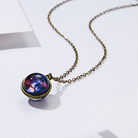 Collier Pendentif Système Solaire Lumineux en Verre Double Face, Motif Ciel Étoilé, Planètes, Univers, Galaxie, Gemme, Cadeau de Fête N0001