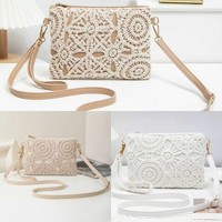 Nouvelle collection automne 2026 : Sac pochette tendance à motif floral ajouré avec fermeture éclair, en PU, petit format carré, style décontracté et luxe discret, pour femme, sac bandoulière quotidien