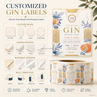 Étiquettes personnalisées pour bouteilles de gin 3D, impression dorée à chaud, résistantes à l'alcool, pour emballages de vin et de spiritueux