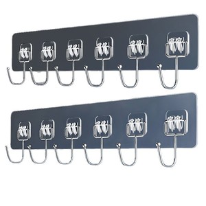 Stainless Steel Wall Mounted <b>Hooks</b> Rectangle <b>Chrome</b> Finish Punch Free Bathroom Kitchen Storage Organizer 6 Pack - Product Image 3