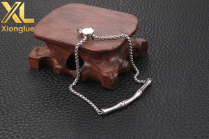 Bracelet jonc ajustable en acier inoxydable plaqué or PVD, motif bambou, chaîne à maillons, bijoux de mode simples - Product Image 2