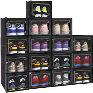 12 Pack Shoe Storage Box Clear Plastic Stackable Shoe Organizer For Closet Space Saving Foldable Shoe Sneaker Containers Bins