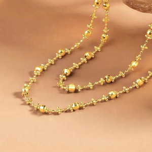 Collar <span class=keywords><strong>de</strong></span> Oro Real <span class=keywords><strong>de</strong></span> 18K AU750 para Mujer Joyería <span class=keywords><strong>de</strong></span> Moda <span class=keywords><strong>Cadena</strong></span> <span class=keywords><strong>de</strong></span> Clavícula con Cuentas Grabadas y Bola Dorada - Product Image 1