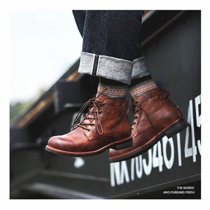 Retro Distressed High-Top Martin <b>Boots</b> Men British Work Lace-Up Ankle <b>Boots</b> Fashion Versatile - Product Image 2