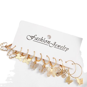 Joyería de Moda, Juego de 10 Pares de Aretes de Mariposa y Corazón Dorados, Regalo para Mujer, Aleación de Zinc - Product Image 5