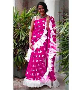 Vêtement Ethnique Dernier Indien dames pas cher bas prix saris fête porter mariage femmes indiennes portent bordure dentelle impression sari + Blouse apparelgarment - Product Image 1