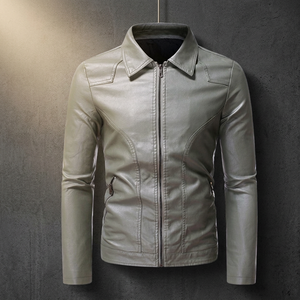 Chaqueta de Cuero PU para Hombre, Corte Entallado, Cuello Camisero, Cierre de Cremallera, Estilo Casual para Otoño - Product Image 4