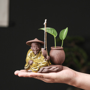 Wuyang anciano pesca arena púrpura té mascota decoración paja verde planta hidropónica cultivo florero maceta pequeña mesa surfa - Product Image 4