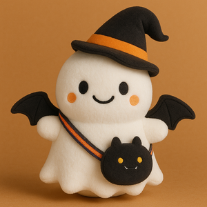 Peluche de Fantasma de Halloween Personalizado con Sombrero de Bruja, Alas de Murciélago y Linda Bolsa, Fantasma de Peluche con Bolsa de Dulces para Regalo Infantil - Product Image 1