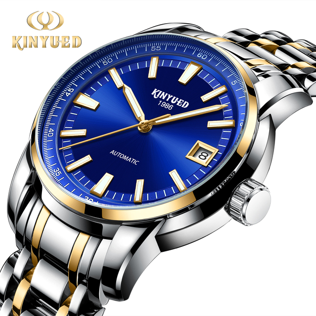 2023 KINYUED Watch Skeleton Automatic Mechanical Gold Men Skeleton Stainless Steel Mechanical Watches for Men Wrist