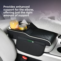 Coussin de boîte d'accoudoir de voiture multifonctionnel en cuir absorbant la lumière ambiante, avec support surélevé, porte-gobelet et rangement pour téléphone portable