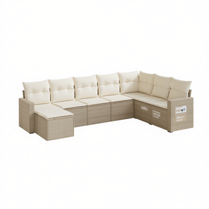 Set Divano da Giardino Moderno in Rattan con Contenitore, 6 Posti, Arredamento da Esterno, Design Contemporaneo, Struttura in Vimini Beige - Product Image 1