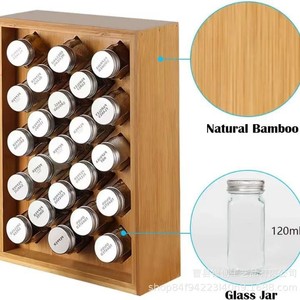 Caja de especias de madera, estante de almacenamiento de bambú, organizador de múltiples compartimentos, estante vertical para encimera de cocina, tapa metálica hermética - Product Image 3