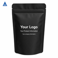 Sachet Doypack Personnalisé Noir Mat Refermable avec Fermeture Éclair et Encoche de Déchirement en Feuille d'Aluminium Qualité Alimentaire pour Café et Compléments Alimentaires