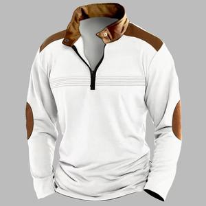 Nouveau <span class=keywords><strong>polo</strong></span> pour homme à col montant, manches longues, couleur unie, tendance, rayé, décontracté, patchwork, fermeture éclair - Product Image 1