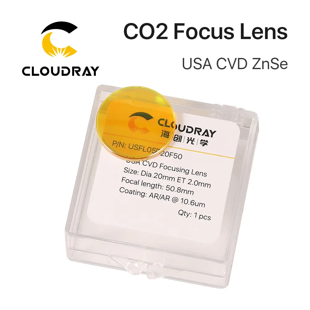 عدسة تركيز Cloudray Co2 بالليزر CVD ZnSe من الولايات المتحدة الأمريكية عدسة تركيز D20 F38.1 F63.5 F50.8 F76.2 F101.6 لآلة نقش بالليزر CO2