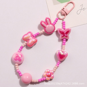 Nuevo llavero con lazo Chapado en Color estilo dopamina, colgante colorido con cuentas, accesorio de cadena, funda para auriculares, decoración - Product Image 6