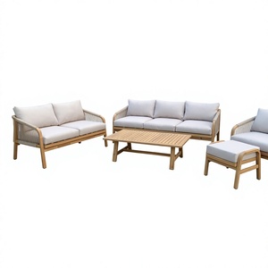 Juego de Sofás de Jardín de Madera Maciza de Teca con Cojines, Muebles Modernos para Patio, Espacio Exterior, 4 Plazas - Product Image 1