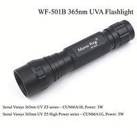 Lampe torche UV 365 nm, LED Seoul Viosys 5W/3W, torche WF-501B ZWB2, pour l'identification des bijoux, le test fluorescent des devises