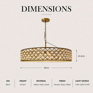 Simple Modern Round <b>Crystal</b> Pendant Lamp Multiple Finish Metal Frame <b>Chandelier</b> For Home Ambient <b>Lighting</b> - Product Image 2
