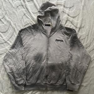 Unisex Oversized Zip-Up Hoodie Vintage Washed Gray Gothic Logo Six-Pointed <strong>Star</strong> Cross Graphics Edgy <strong>Dark</strong> Style Casual - Product Image 1