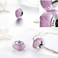 Bracelet en argent S925 de haute qualité avec breloque en verre de Murano bleu facetté pour femmes, breloques en perles compatibles avec les bracelets à chaîne serpent, bijoux