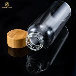 Roytop-tragbare Mineral wasser flasche mit Bambus deckel, unzerbrechlich, kunden spezifisches Logo, Borosilikat-Glas, Großhandel