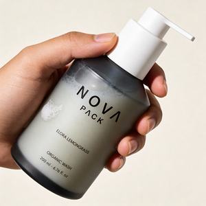 ขวดแก้วสีเทาดำขุ่นขนาด 120 มล. 200 มล. สำหรับบรรจุเจลอาบน้ำ น้ำมัน หรือโลชั่น พร้อมหัวปั๊มสีขาวแบบยาว - Product Image 4