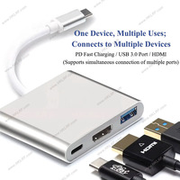 Adaptador multipuerto USB-C 3 en 1, estación de acoplamiento con puerto de carga PD USB3.0 tipo C