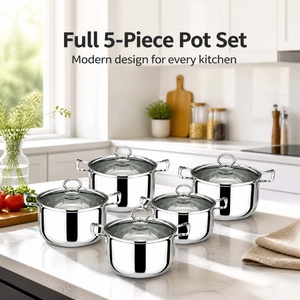 Ensemble de 5 casseroles en acier inoxydable, design classique, écologique, antiadhésif, pour la maison - Product Image 1