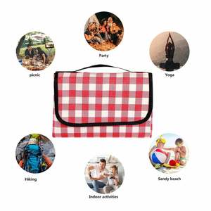 Custom Logo Red & White Gingham <b>Blanket</b> Tote Picnic <b>Blanket</b> Portable Travel Camping <b>Beach</b> Mat Waterproof Rug - Product Image 5