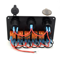 Panneau d'interrupteur à bascule en aluminium 6 gangs avec voltmètre 12V double chargeur USB prise allume-cigare pour bateau de camion de RV