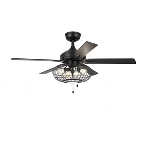 Modern Ceiling Fan 5 Blades 6 Speeds <b>LED</b> <b>Light</b> Caged Design Remote <b>Control</b> Semi Embedded Living Room - Product Image 1