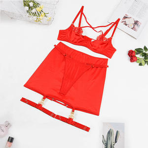 Vente flash : jupe rouge à volants pour femme, transparente, broderie florale de luxe, ensemble de lingerie sexy pour femme - Product Image 6