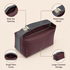 Pochette de maquillage imperméable en cuir PU marron, texture <span class=keywords><strong>Crazy</strong></span> Horse, avec sangle grise et fermoir en laiton, organiseur de voyage - Product Image 4
