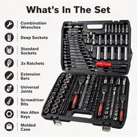 Ensemble d'outils à main pour mécanicien professionnel de 216 pièces, kit de douilles et de cliquets multifonctionnel pour l'entretien du garage et la réparation automobile