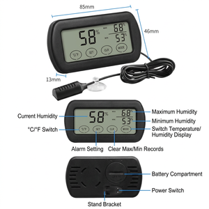 <b>Digital</b> Touch Screen Thermo Hygrometer LCD Display Temperature Humidity Meter with External Probe Alarm for Indoor Monitoring - Product Image 6