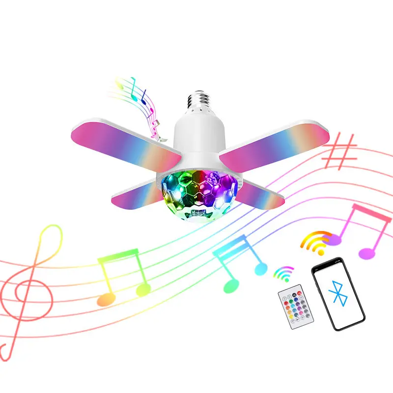 Controle Remoto Escurecimento RGB Lâmpadas Mini Lâmina Ventilador Lâmpadas E27 Lâmpadas Led Dobrável Música Luz para Home Decor Party KTV