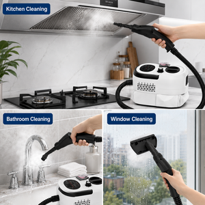 เครื่องทำความสะอาดไอน้ำแบบพกพา 1500W ถังน้ำ 1200 มล. เครื่องทำความสะอาดไอน้ำแรงดันสูงสำหรับห้องครัว ห้องน้ำ ชุดอุปกรณ์ทำความสะอาด OEM ODM - Product Image 2