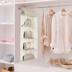 Classic Design Collapsible Fabric Storage Bag Transparent Visible Wardrobe Hanging Organizer for Carrying Purse & Clothes - Product Image 5