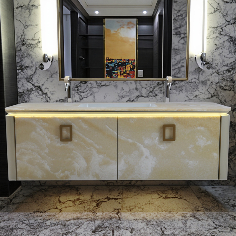 Modern LED Strip Light Marble Bathroom