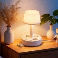 Lámpara de Mesa Cuadrada Retro SUZHERM, Enchufe Estándar Europeo, 3 Ranuras, 2 Puertos USB, 1 Puerto Tipo-C, Cable de 2 m, Carcasa Resistente al Fuego
