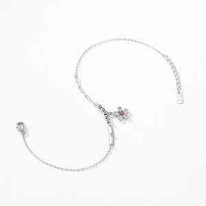 สร้อยข้อมือเงินแท้ S925 ประดับเพทายสีชมพูรูปดอกไม้ ดีไซน์ทันสมัยสำหรับผู้หญิง เหมาะสำหรับใส่ทุกวัน รุ่นทองแดงปรับแต่งได้ - Product Image 4